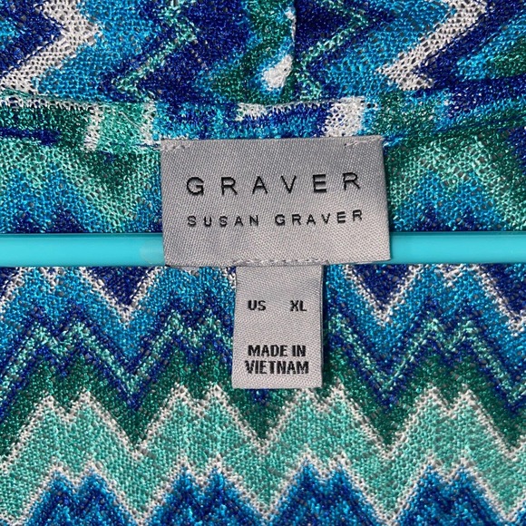 Susan Graver Cardigan Womens XL Blue Green Chevron Kimono Sleeve Tasseled Casual - Picture 4 of 14